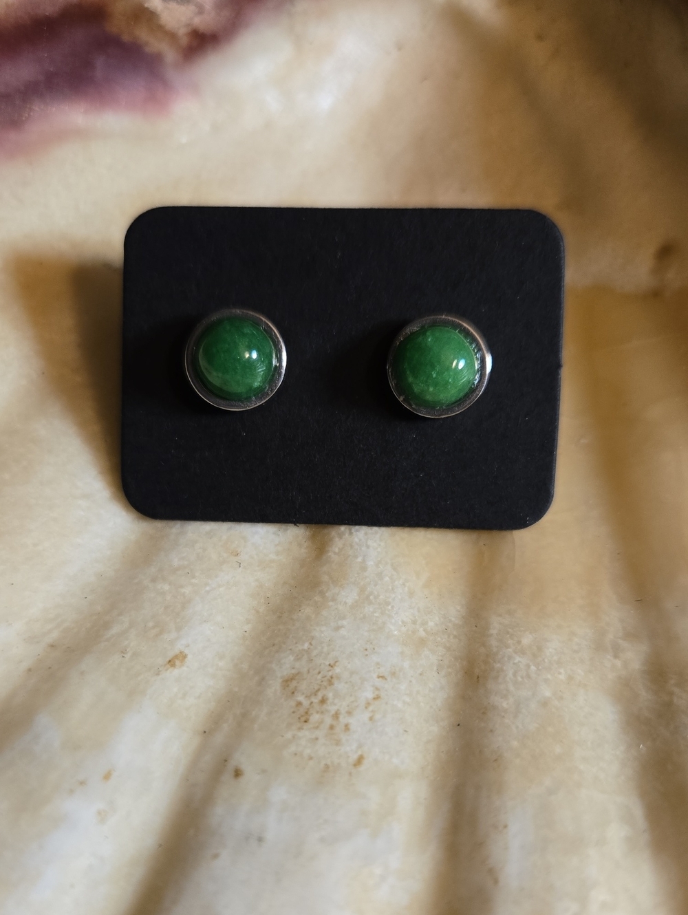Dyed Green Jade Stud Earrings - A